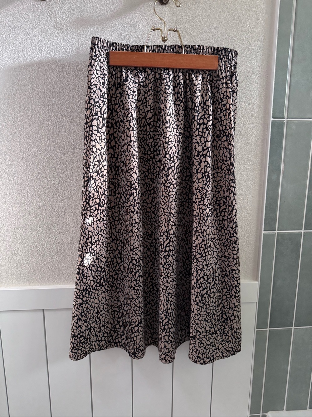 Women’s Black and Tan Animal Printed A-Line Midi Skirt